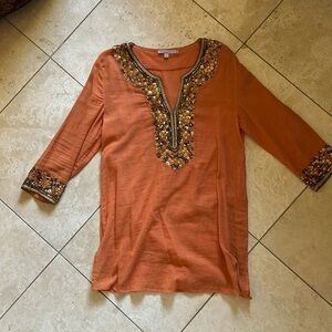 Calypso St Barth coral embroidered beaded S tunic